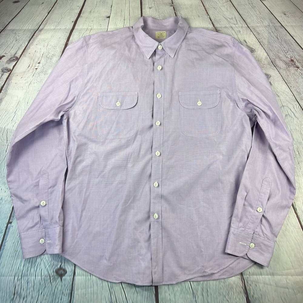 J Crew Mens Button-Up Shirt Purple Long Sleeve Spread Collar Pockets XL
